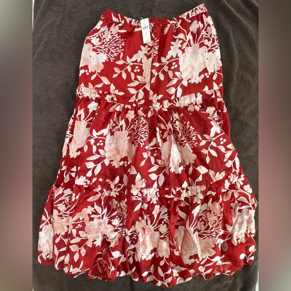 Anthropologie x Hutch Red & Cream Floral Tiered Maxi Skirt. Women’s Size XL. NWT - Picture 4 of 7